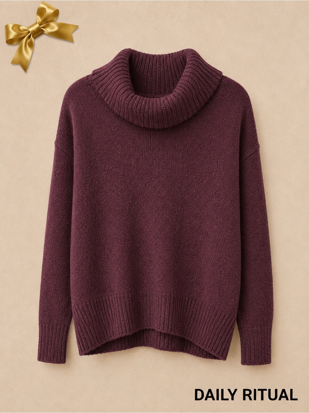Daily Ritual Wool Blend Cowl Neck Sweater Burgundy XXL